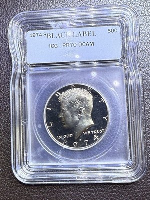 1974-S Kennedy 50c ICG - PR70 DCAM Black Label - Gray Sheet @ $310