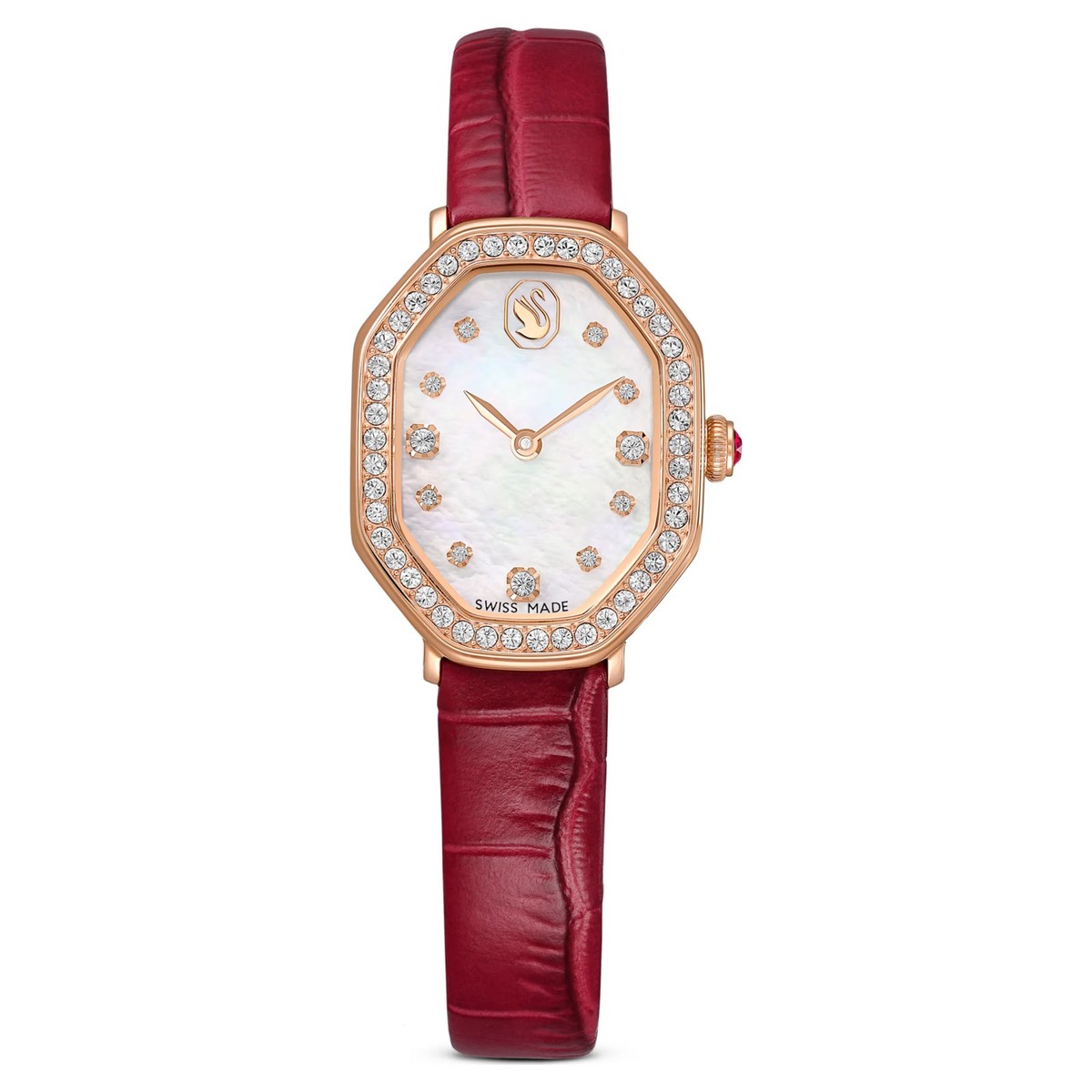 Swarovski Dextera Octagon Watch, Leather Strap, Red, Rose Gold