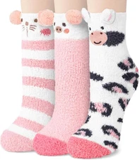 YSense 3 Pairs Womens Fuzzy Socks Cozy Winter Warm Fluffy Soft Cute Animal Fuzzy