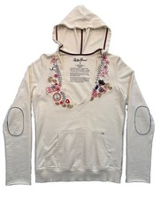 Y2K Lucky Brand Hoodie Pullover Sweatshirt M White Embroidered Hippie Boho