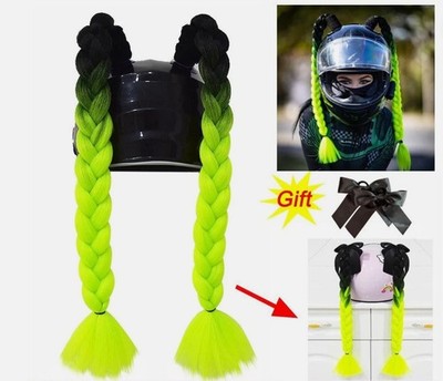 2pcs Motorcycle Helmet Braids Wig Woman Dual Pigtail Ponytail Twist With Sucker