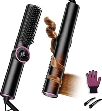 Hair Straightener Brush for Women: Negative Ionic 3-in-1 Curling & Straightening