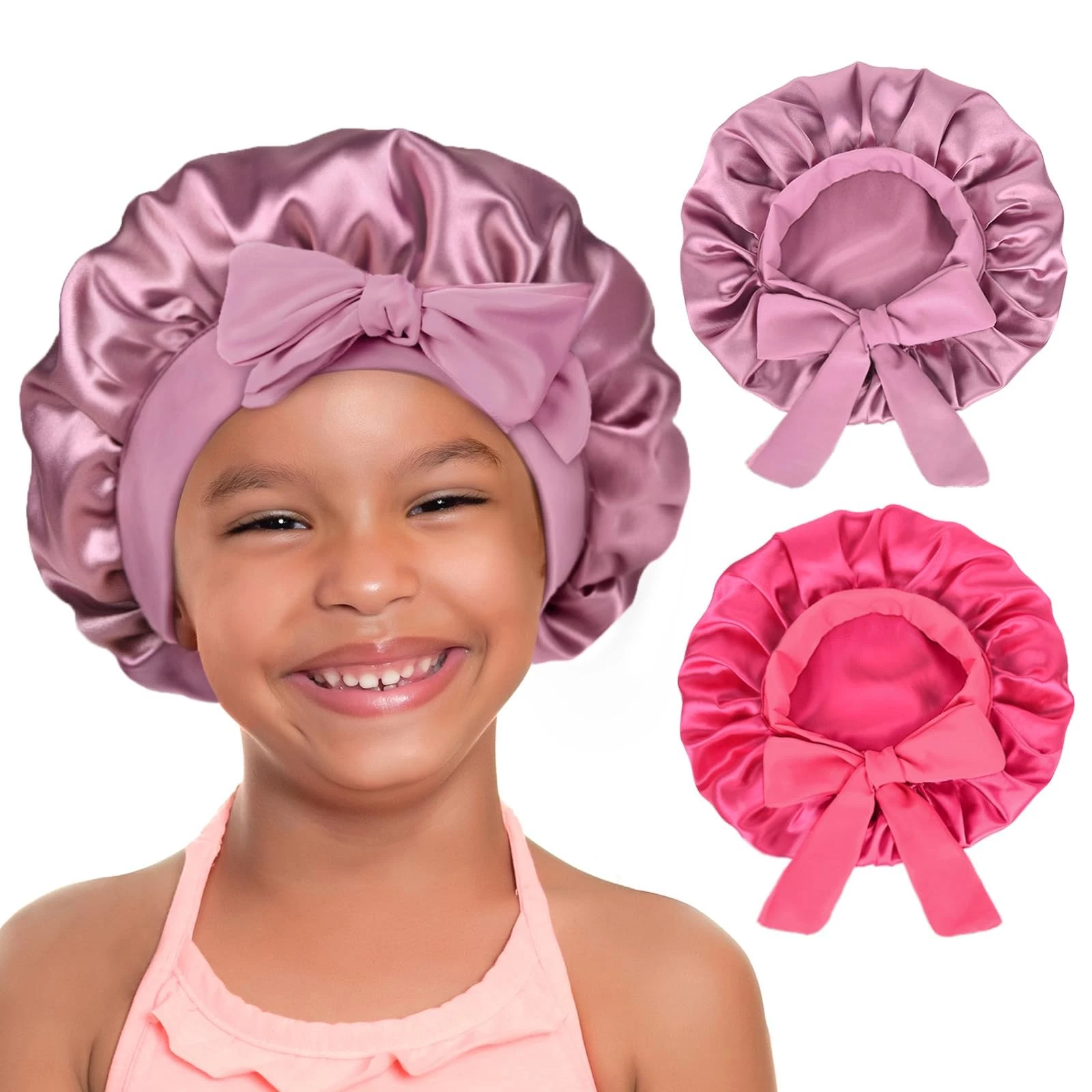 Baby Bonnet 2 PCS Silk Satin Sleeping Cap for Curly Natural Hair Kids
