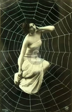 1900's Victorian Spider Woman Lady Halloween Web Spiderwoman RPPC Postcard COPY