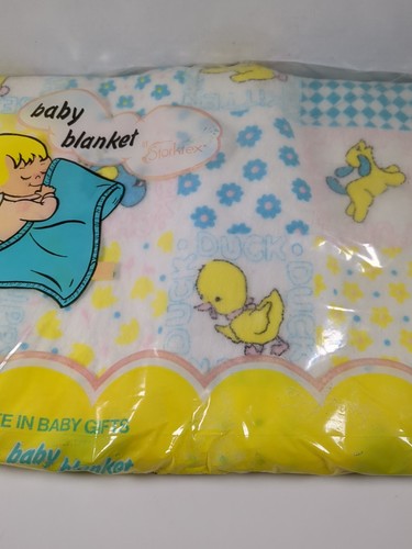 New Vintage Baby Patch Storktex Acrylic Crib Blanket 36” X 45” Animal Satin Trim - Picture 3 of 10