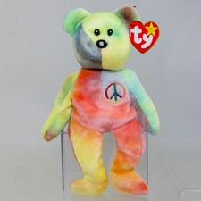 TY Beanie Baby - PEACE the Ty-Dyed Bear Green/Pink  8.5 inch  MWMT 