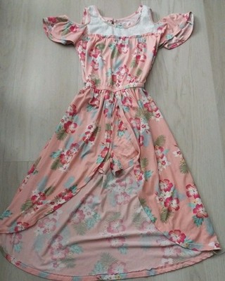 One Step Up Girls Light Pink Flowery Dress Romper Size 7/8