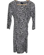 Chaps Womens S Black White Ruched Sheath Dress Stretch Knit Classic Career