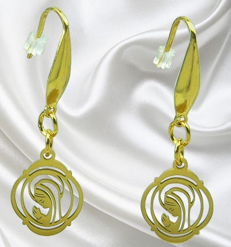 Handmade Blessed Mother Mary Earrings, Golden Stainless Steel, Religious Jewelry - Afbeelding 2 van 5
