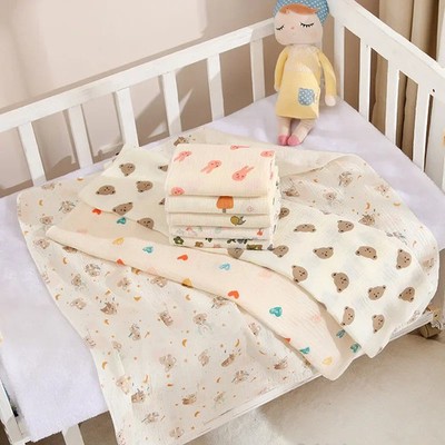 Baby Swaddle Wickeltuch Doppel Schicht Musselin Cartoon Motiv Weich Atmungsaktiv