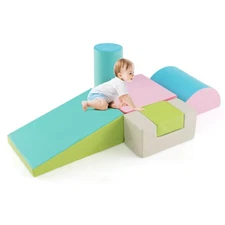 6 PCS Kids Climber Play Set Indoor Foam Climb and Crawl Activity Blocks w/ Cover