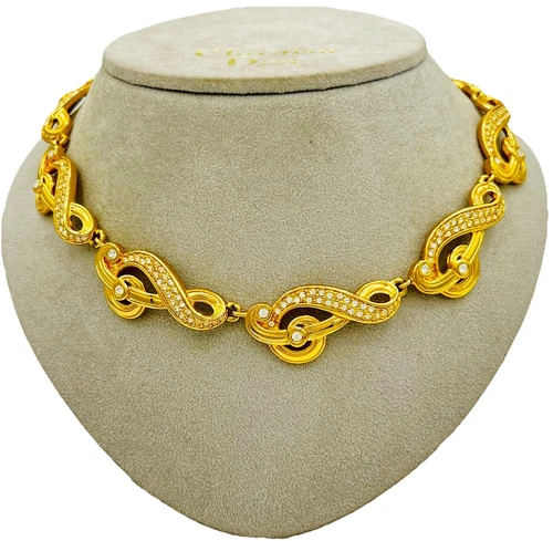Collana vintage DIOR cristallo placcato oro girocollo dichiarazione gioielli circa 39 45 cm.
