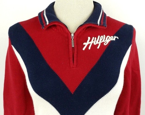 Suéter de boliche retro Tommy Hilfiger rojo blanco azul deletreado preppy S - Imagen 2 de 11
