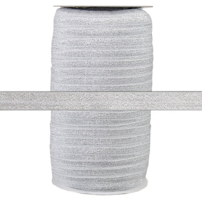 100 Yard Spool - Fold Over Elastic - Silver Glitter Fairy - 5/8in Wide - FOE