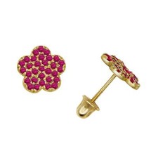 14k Yellow or White Gold CZ Flower Birthstone Stud Screw Back Earrings