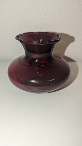 Vintage Anchor Hocking Ruby Red Blown Glass Ruffled Edge Small Bud Vase 3in MCM - Picture 10 of 12