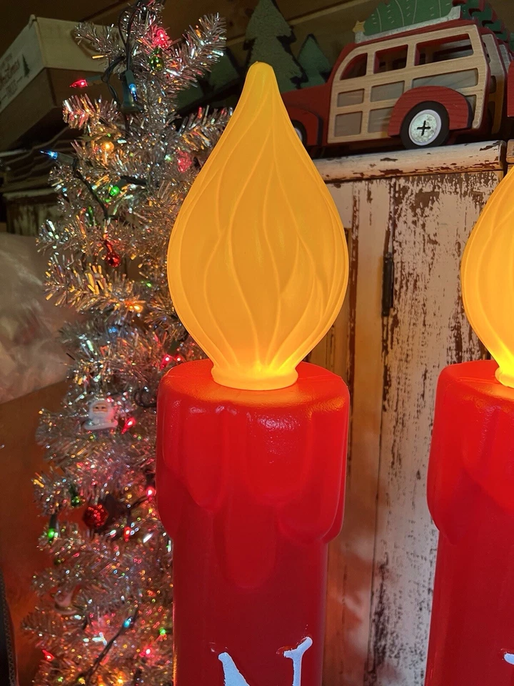 Blow Mold Noel Nostalgic Christmas Candles Union 39” Pair Yellow Flame Tops New - Image 2 of 4