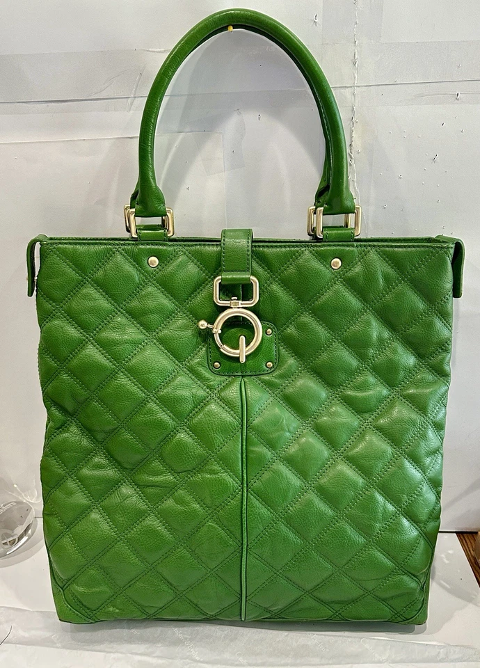 Bolso de Hombro J Crew Fab De Colección Grande Acolchado Cuero Verde Esmeralda A++44
