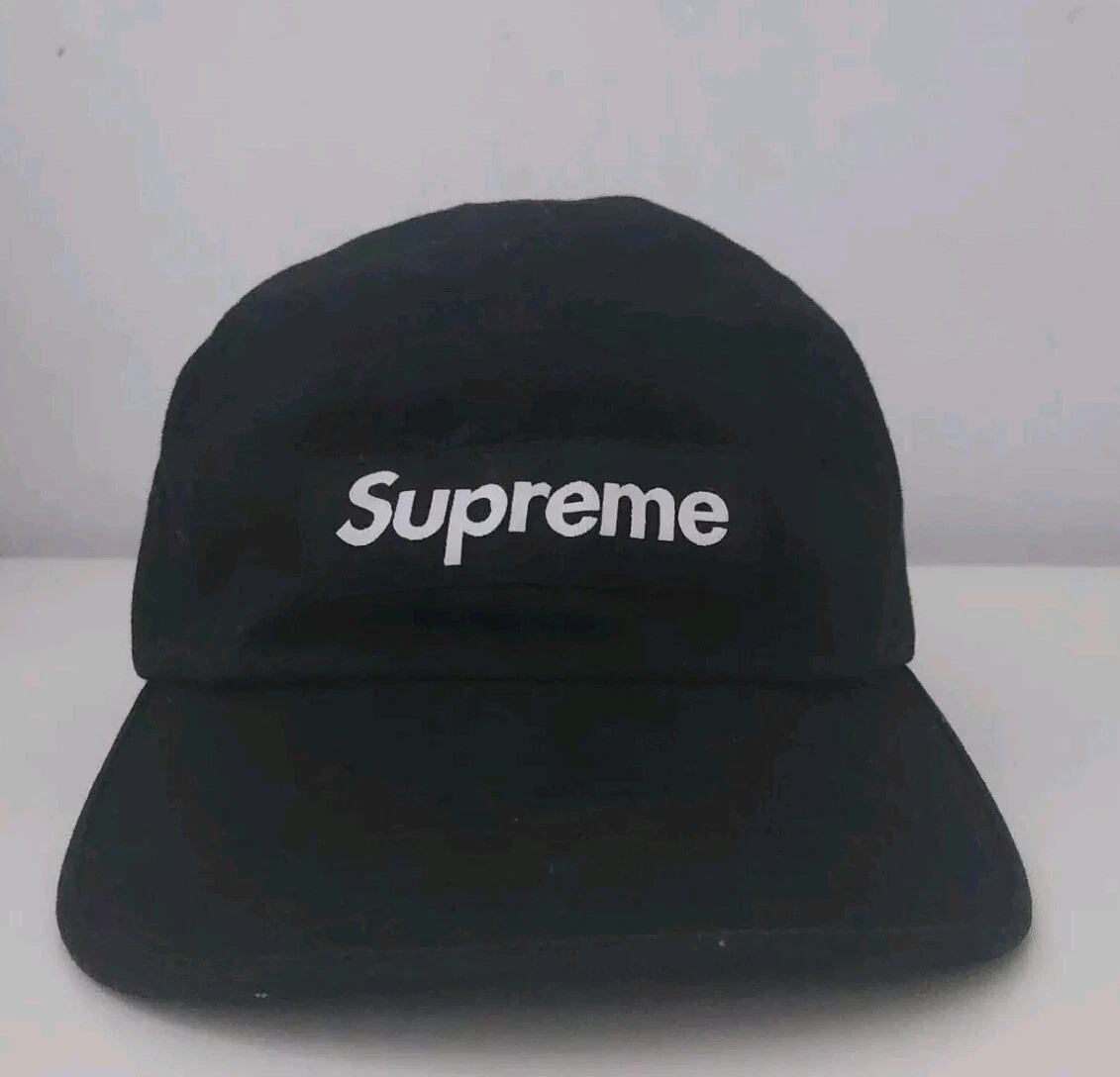 Casquette de camp en sergé chino lavé suprême FW23 chapeau à lanière en cuir noir