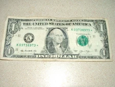 2013 $1 DOLLAR STAR NOTE SERIAL #K03738973* DALLAS, TEXAS MONEY, CURRENCY, BILL