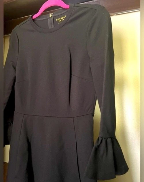 Abito a ponte Kate Spade nero manica a campana con tasche