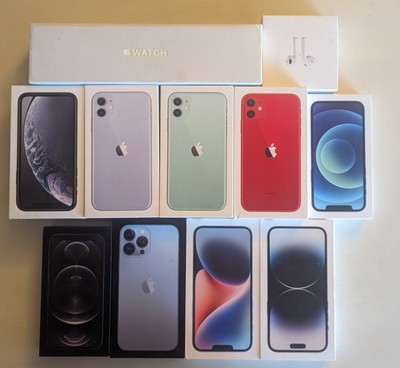 iPhone (Lot Of 11 BOXES) 12 Pro, XR, 11, 13 Pro Max, 14 Max/Plus, Watch 4, APods