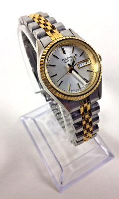 #ad #ad Pulsar Women#x27;s Quartz Watch Day Date Two Tone Band V783 0030 New Battery Vintage $79.99