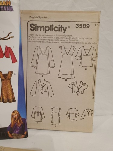 Size 8.5 - 16.5 Simplicity 3589 Hannah Montana Dress Tunic Top Jacket Pattern - Picture 3 of 21