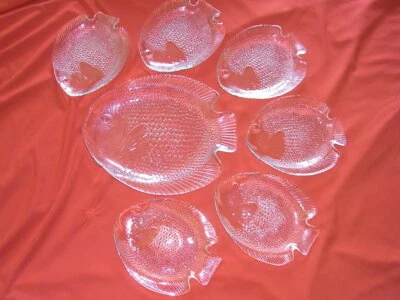 Arcoroc 6 x 26 cm Fischteller 1x Fischplatte 39cm Glas-Poisson-Service Luminarc. - Bild 1 von 4