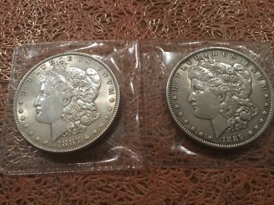 1887 & 1889 Silber Morgan Dollar Münze 
