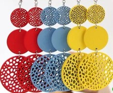 6 PC Earring Set Silver-tone Boho Exaggerated Dangle Wood New Free Ship B1602