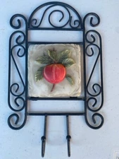 Ceramic Apple Motive / Wire Metal Work Dual Key Hook