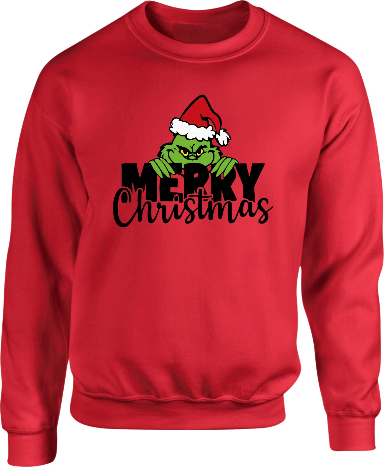 Merry Christmas Funny Character Sweater, Cute Grin Holiday Sweatshirt