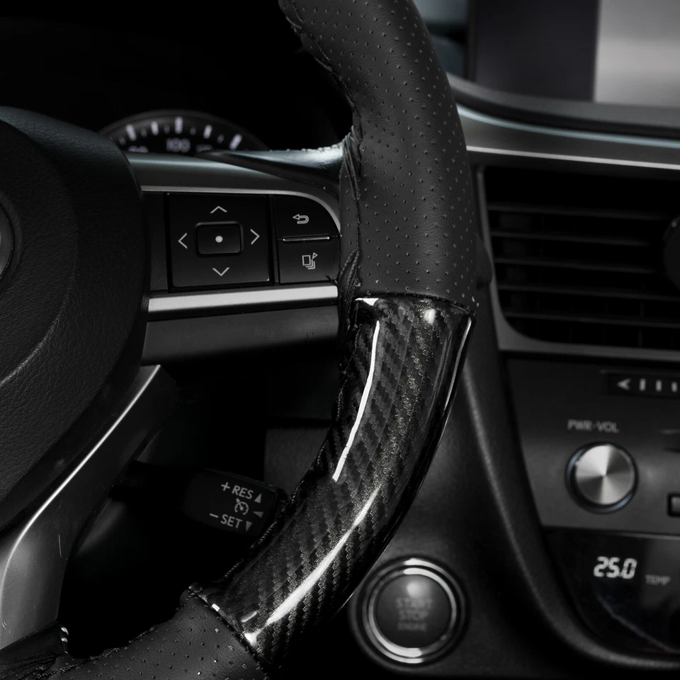 Capa de volante de carro preta fibra de carbono couro faça você mesmo costura interiores 15"" - Imagem 4 de 4