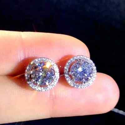 3 Ct Round Cut Diamond Lab Created Halo Stud Earrings 14K White Gold Finish