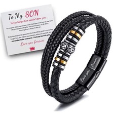 To My Son Love You Forever Leather Braided Bracelet Bangle Wristband Gift Card