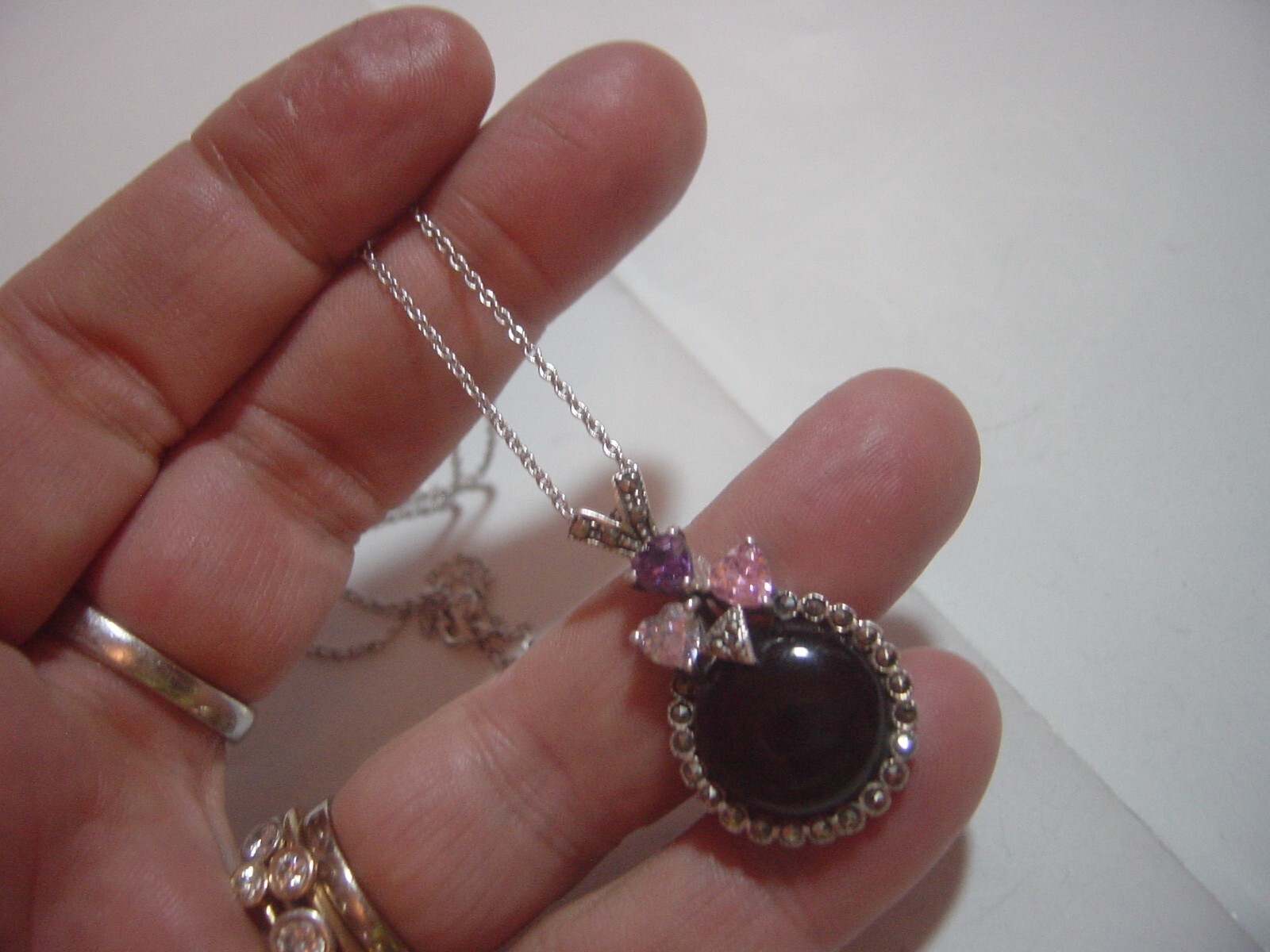 superb-Solid Silver chain & unusual genuine onyx-… - image 10