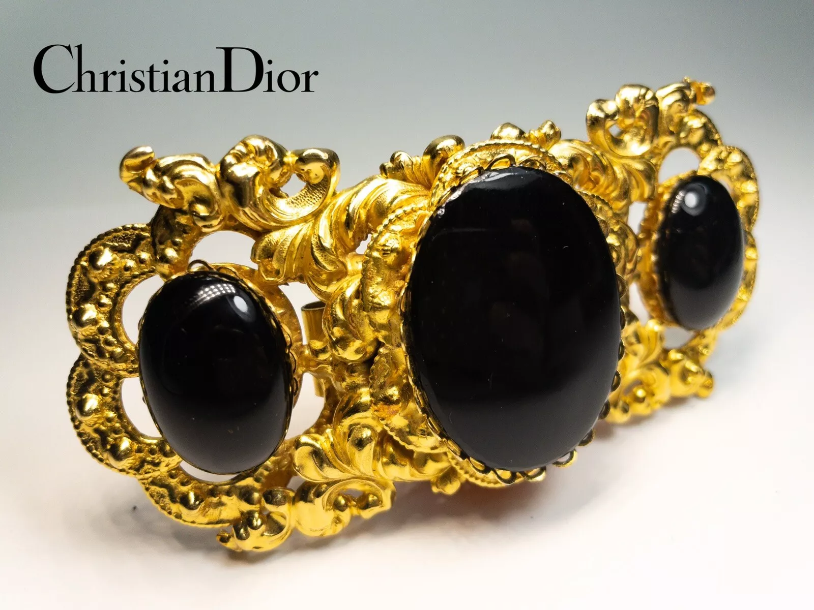 Boucle de ceinture en onyx victorien vintage Christian DIOR or doré RARE Trouver