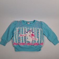VTG 90s Retro Blue Pink Bear Hug Kiss Valentines Roses Sweater Top Girls 3T