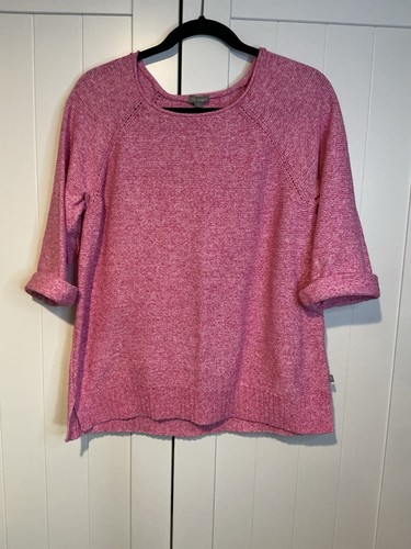 T by Talbots Pink Sweater Womens Large Cotton Knit Pullover 3/4 Sleeve