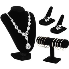 4 Pcs Velvet Jewelry Display Set Velvet Necklace Bust Holder Bracelet Organiz...