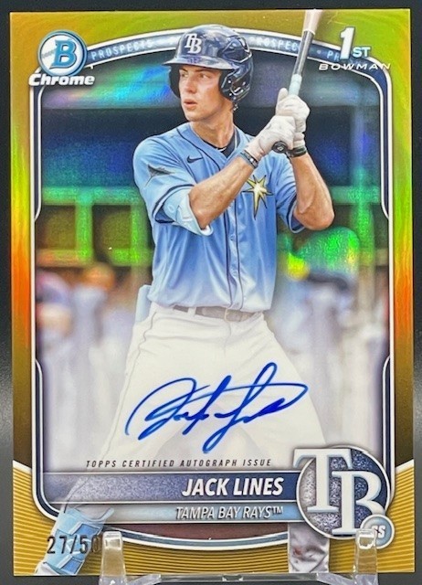 2025 Bowman Chrome JACK LINES 1st Bowman Prospect Gold Refractor AUTO /50 Rays