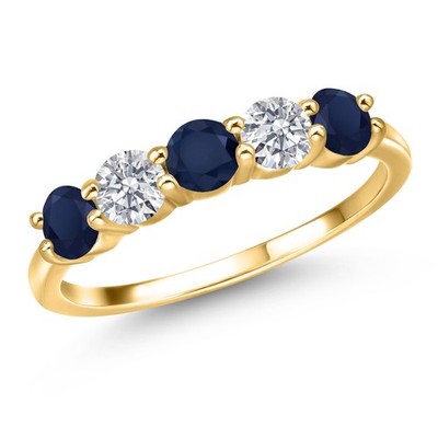 1.59 Ct Blue Sapphire G/H Lab Grown Diamond 18K Yellow Gold Plated Silver Ring