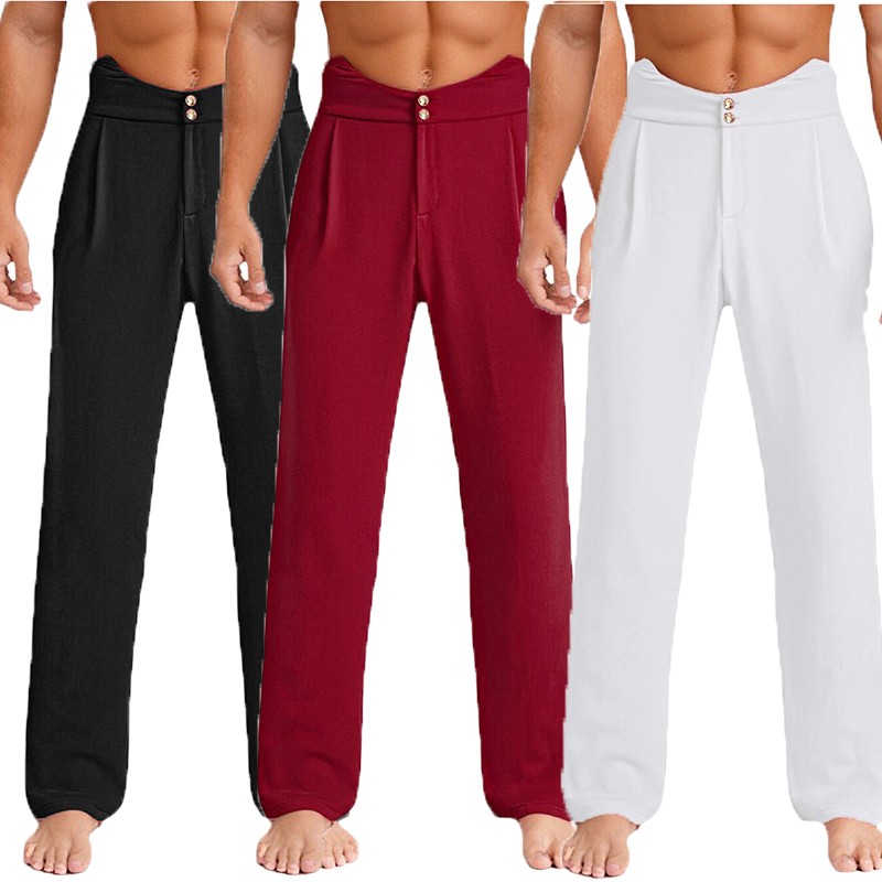 Mens Long Pants Tango Trousers Loose Dancewear Costume Vintage Latin Ballroom