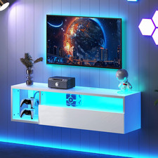 39.3" W Floating TV Stand with LED, Wooden Entertainment Center