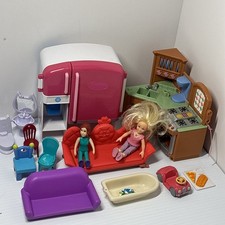 Doll House Toys Lot Kitchen Sink Stove Refrigerator Food Toilet Mother Couch