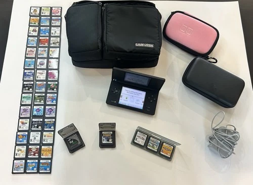 Nintendo DS Bundle HUGE LOT 46 + Mario + Pokémon BLACK + Charger Cases TESTED