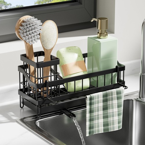 Kitchen Sink Caddy Organizer-Sponge Holder for Kitchen Sink with Brush Holder...
