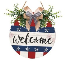 4th of July Welcome Sign for Front Door Decorations Patriotic Memorial Day