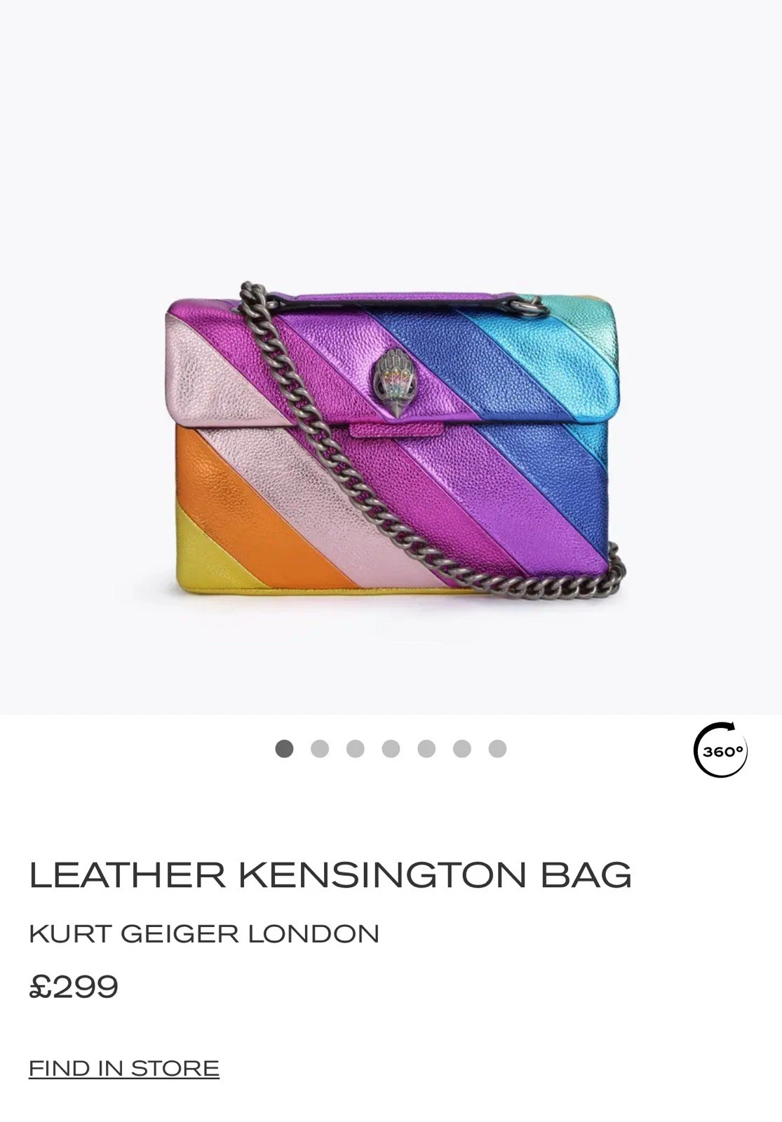 Borsa Kurt Geiger Kensington media in pelle multicolore arcobaleno e portafoglio nuova